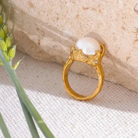 Pearl Ring-chic shell ring-gold plated pearl ring-pearl ring-