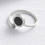 Roman Numeral Black Shell Ring-clock shell ring-silver shell ring-side stone shell ring-shell jewelry-beach outfit ring-beach style-boho style-bohemian jewelry-wedding style ring
