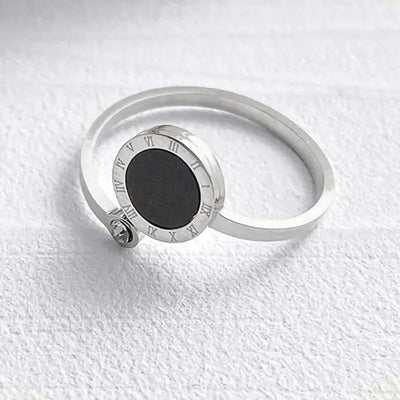 Roman Numeral Black Shell Ring-clock shell ring-silver shell ring-side stone shell ring