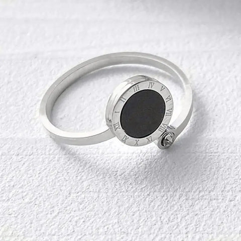 Roman Numeral Black Shell Ring-clock shell ring-silver shell ring-side stone shell ring