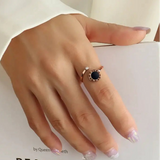 Roman Numeral Black Shell Ring-clock shell ring-silver shell ring-side stone shell ring-shell jewelry-beach outfit ring-beach style-boho style-bohemian jewelry-wedding style ring
