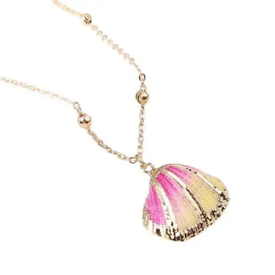 Rose and Yellow Seashell Necklace