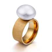 Satine Pearl Statement Ring-pearl ring-golden pearl ring-solitaire golden pearl ring