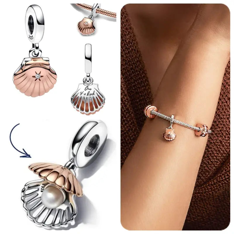 Sea Shell Charm - Silver & Rose Gold