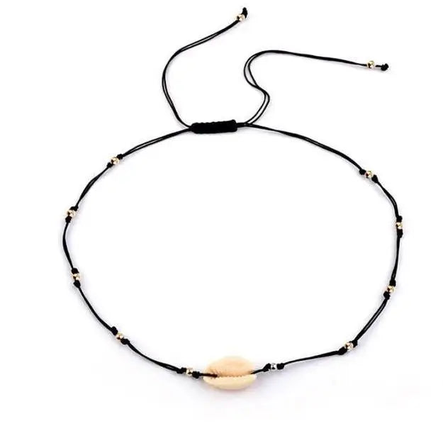 Seashell Choker Necklace with Gold Beads