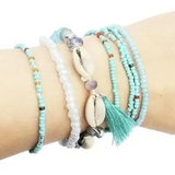 Shell Bracelet with Blue Beads