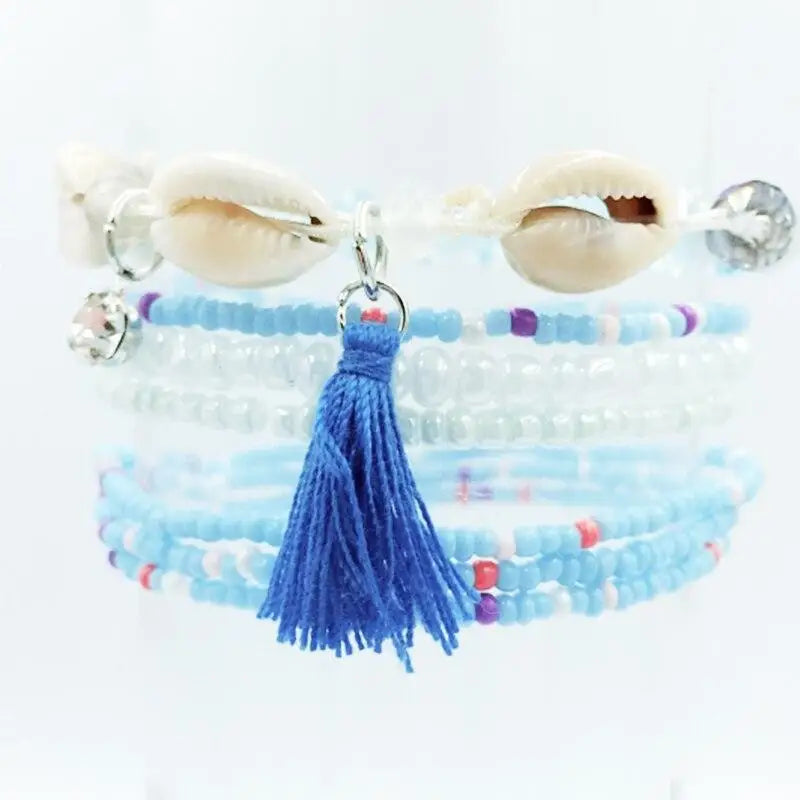 Shell Bracelet with Blue Beads