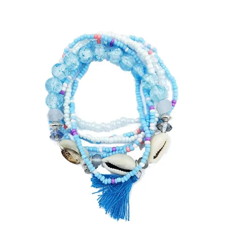 Shell Bracelet with Blue Beads