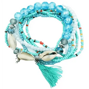 Shell Bracelet with Blue Beads - Turquoise