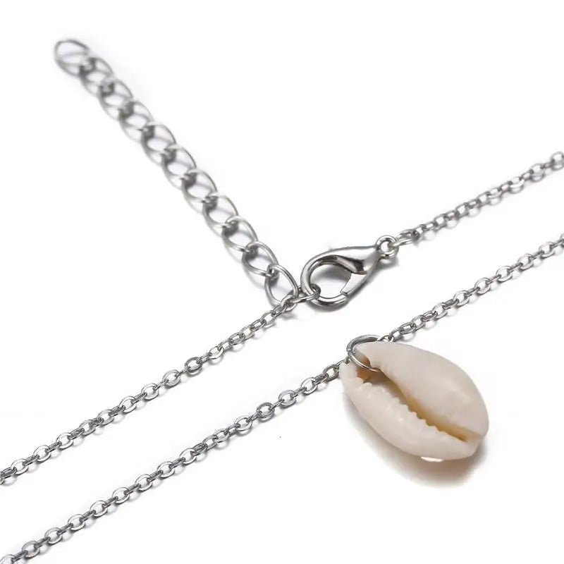 Silver and White Cowrie Seashell Necklace