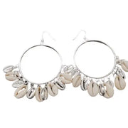 Silver Hoop Earrings with White Cowrie Shells