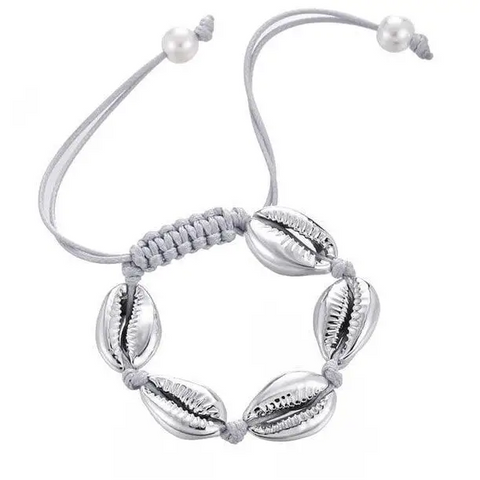 Simple Silver Cowrie Shell Bracelet