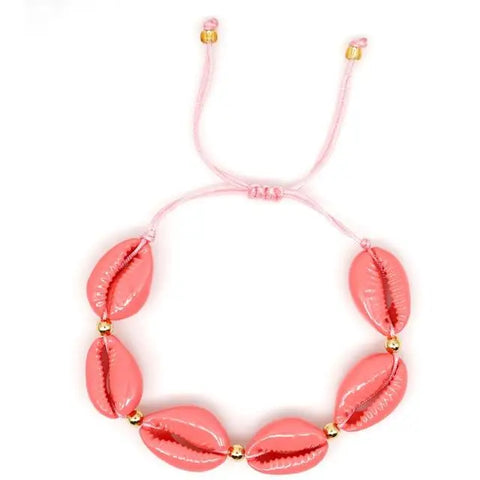 Soft Pink Seashell Bracelet with Cord - Dark