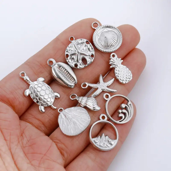 Stainless Steel Shell Charms-Shell Charms-shell jewelry-shell pendants-boho chic style-bohemian jewelry-beach outfit jewelry 
