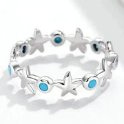 starfish-blue-harmony-ring- sterling silver starfish ring-silver shell ring- 