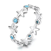 starfish-blue-harmony-ring- sterling silver starfish ring-silver shell ring- 