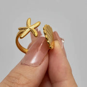 Starfish & Shell Duo Ring