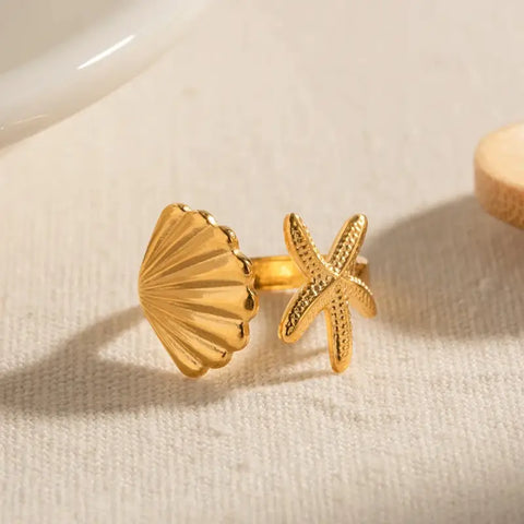 Starfish & Shell Duo Ring