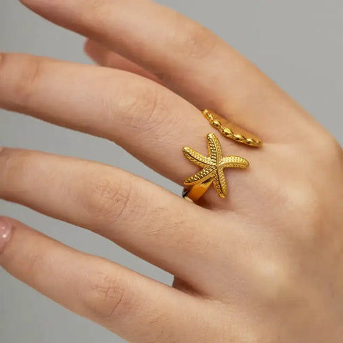 Starfish & Shell Duo Ring