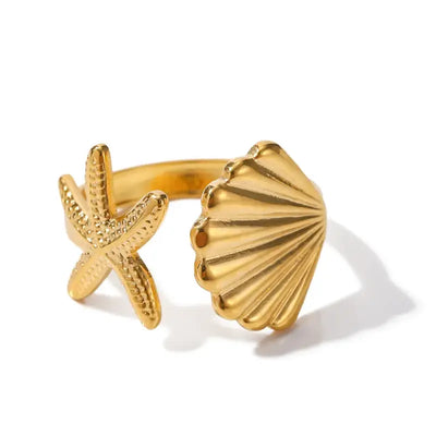 golden starfish and clamshell ring-shell ring