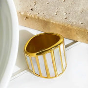 Stripe Shell Ring-Shiny Stripe Shell Ring-shiny-golden shell ring