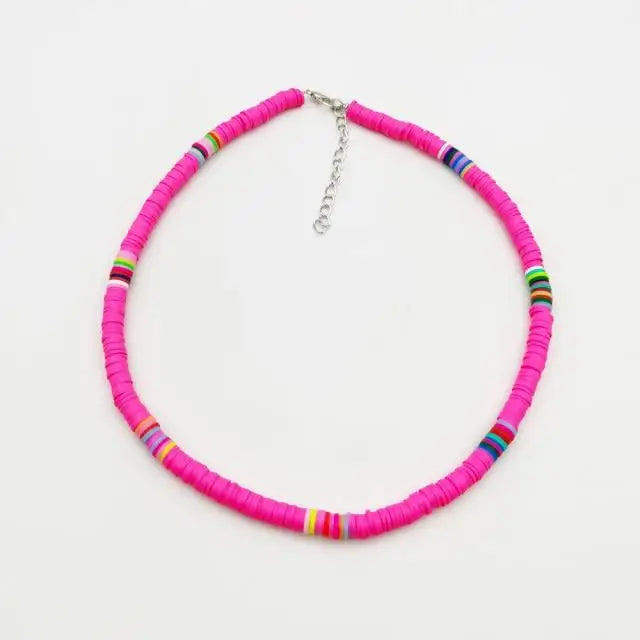 Surfer Heishi Necklace - Pink