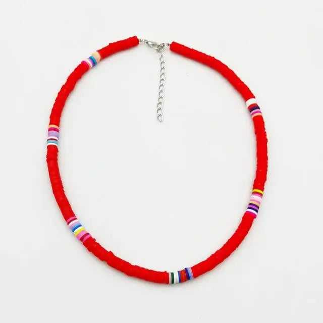 Surfer Heishi Necklace - Red