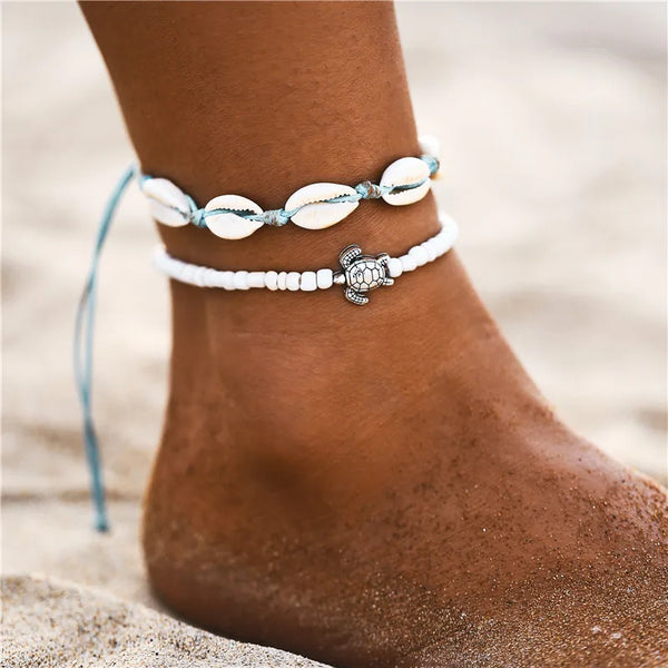 Tides of Boho Serenity Turtle & Cowrie Anklet