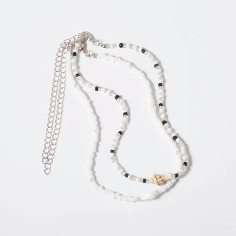 White Choker Necklace with Black Pearls Set