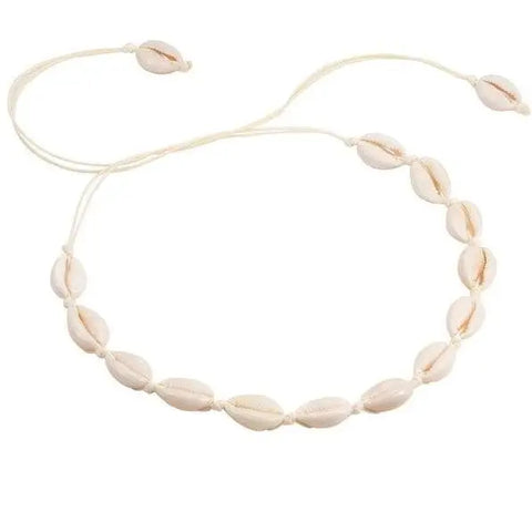 White Cowrie Shell Choker Necklace with Knot