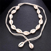 White Cowrie Shell Choker Necklace with Knot