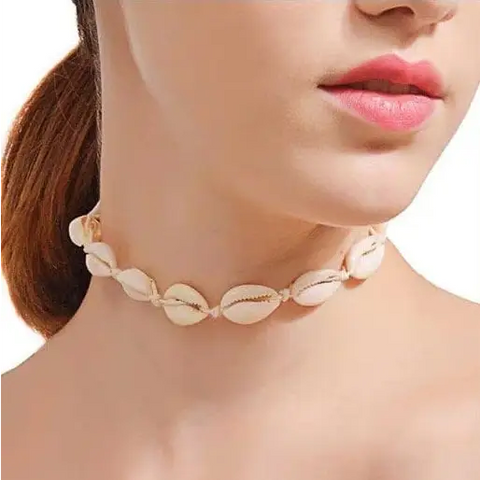 White Cowrie Shell Choker Necklace with Knot