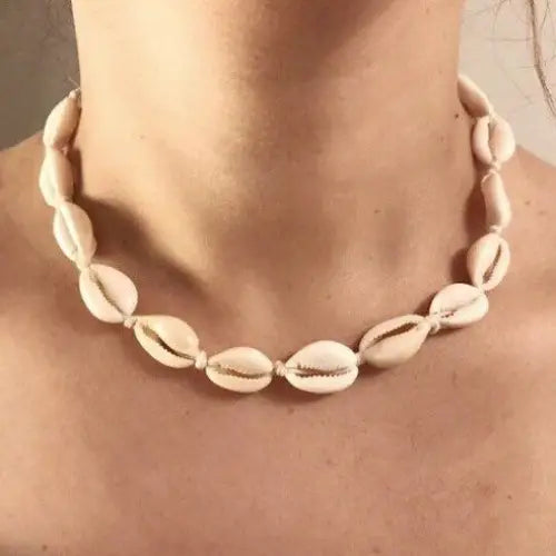 White Cowrie Shell Choker Necklace with Pearls