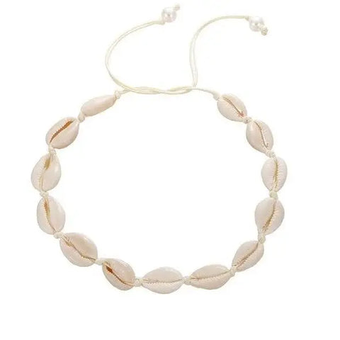 White Cowrie Shell Choker Necklace with Pearls