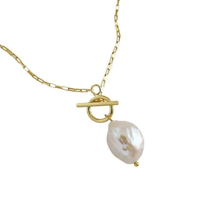 White Pearl Seashell Necklace with Fine Gold Chain