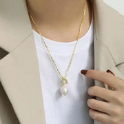 White Pearl Seashell Necklace with Fine Gold Chain