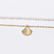 White Seashell Necklace with Pearls and Golden Pendant