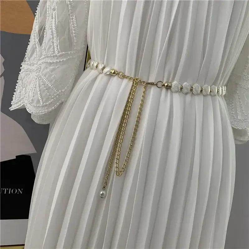 White Shell Waist Chain - With Gold / 120cm