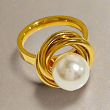 Wrapped Pearl Rin-golden pearl ring-shell ring-shell jewelry-beach outfit ring-beach style-boho style-bohemian jewelry-wedding style ring
