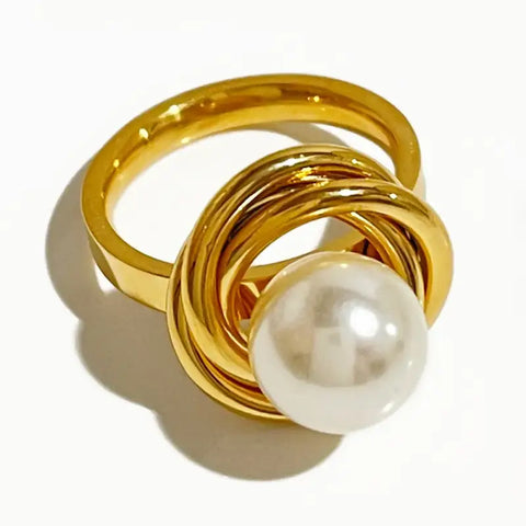 Wrapped Pearl Rin-golden pearl ring- shell ring