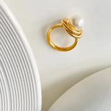 Wrapped Pearl Rin-golden pearl ring-shell ring-shell jewelry-beach outfit ring-beach style-boho style-bohemian jewelry-wedding style ring
