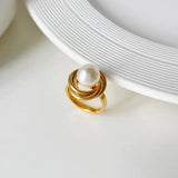 Wrapped Pearl Rin-golden pearl ring-shell ring-shell jewelry-beach outfit ring-beach style-boho style-bohemian jewelry-wedding style ring
