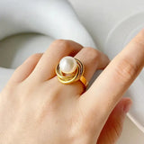 Wrapped Pearl Rin-golden pearl ring-shell ring-shell jewelry-beach outfit ring-beach style-boho style-bohemian jewelry-wedding style ring
