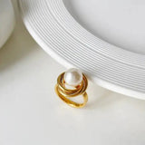 Wrapped Pearl Rin-golden pearl ring-shell ring-shell jewelry-beach outfit ring-beach style-boho style-bohemian jewelry-wedding style ring
