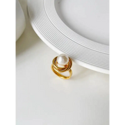 Wrapped Pearl Rin-golden pearl ring- shell ring