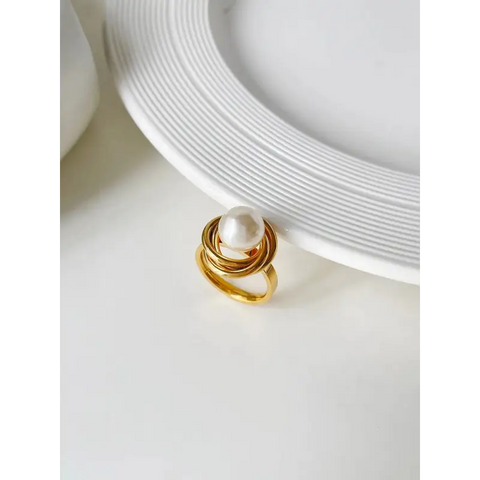 Wrapped Pearl Rin-golden pearl ring- shell ring